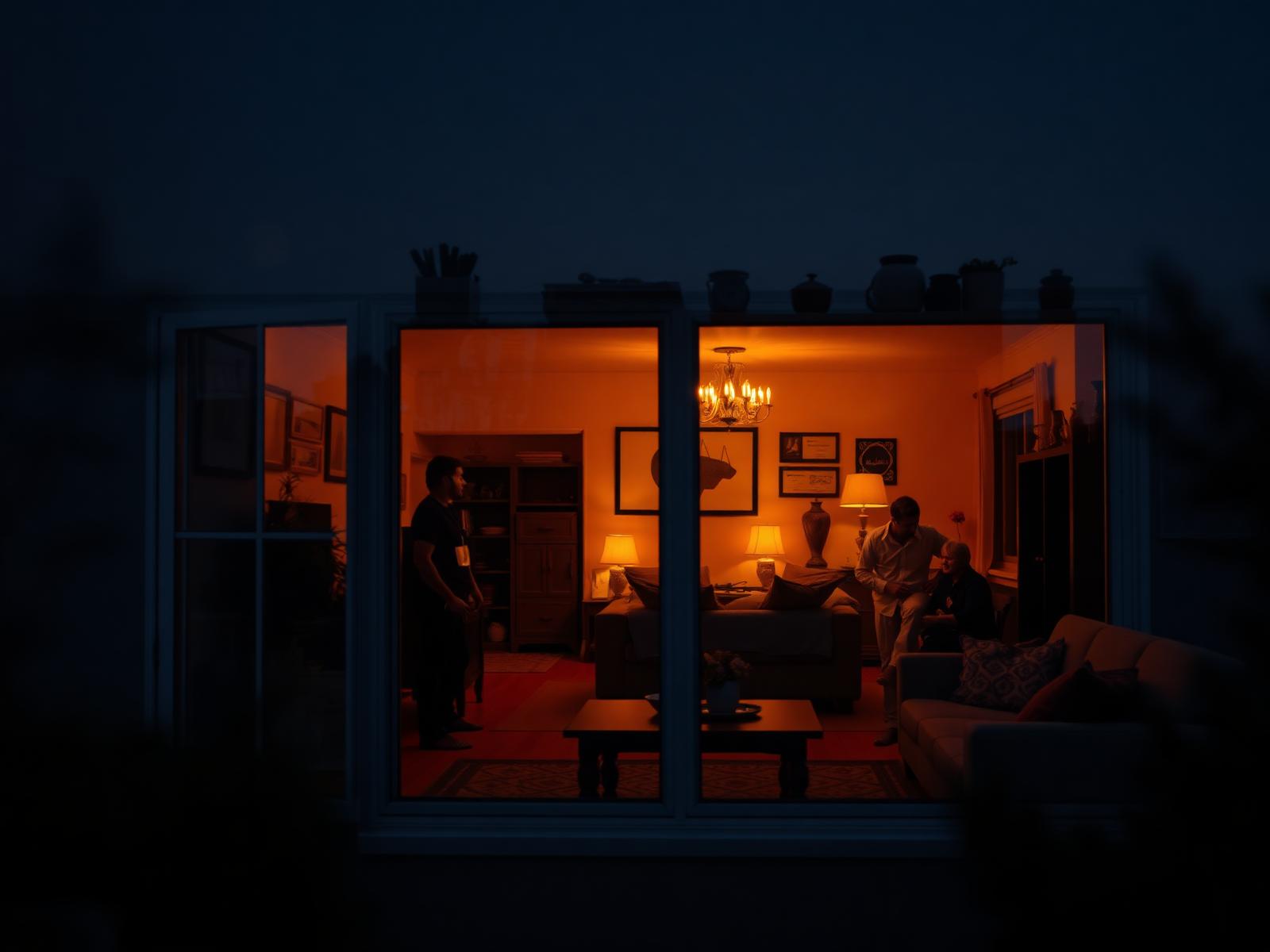 Warm home interior at dusk